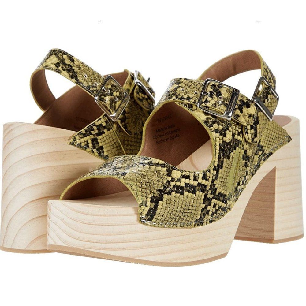 Free People Clog Platform Sandal Womens 36 Belem's Yellow Snake Open Toe NEW